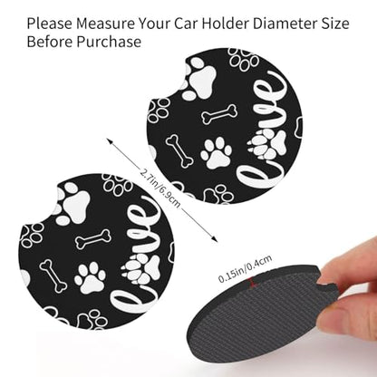 Paw Print Steering Wheel Cover - Dog Paw Print Steering Wheel Cover Dogs Prints Anti-Slip Breathable Universal for 15 Inch Car with 2 Pieces Car Coasters for Men/Women - color: Paw Print Black