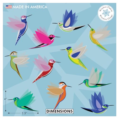 11-Pack Illustrated Hummingbird Window Clings for Glass and Doors | Window Decals Preventing Birds Strikes | Anti Collision Sticker Decor | Decorative Bird Decals | Reusable. Made in America. - size: 11 Count Illustrated Hummingbirds