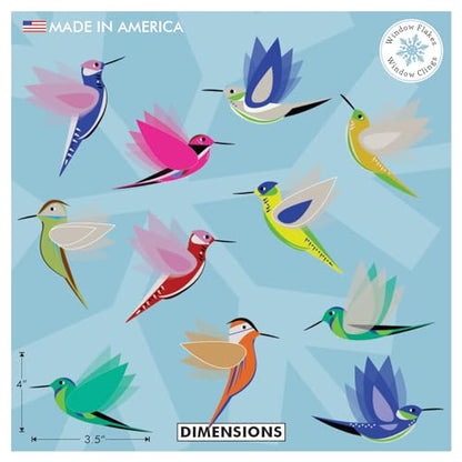 11-Pack Illustrated Hummingbird Window Clings for Glass and Doors | Window Decals Preventing Birds Strikes | Anti Collision Sticker Decor | Decorative Bird Decals | Reusable. Made in America. - size: 11 Count Illustrated Hummingbirds