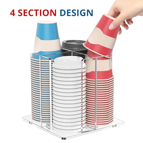 KOTEMON Cup and Lid Holder, 4 Compartment, Square | Rotating Coffee Cup Dispenser Lid Carousel for Restaurant, Buffet, Coffee Station, Bar, Countertop, Clear Acrylic - color: Clear