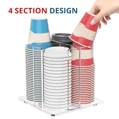 KOTEMON Cup and Lid Holder, 4 Compartment, Square | Rotating Coffee Cup Dispenser Lid Carousel for Restaurant, Buffet, Coffee Station, Bar, Countertop, Clear Acrylic - color: Clear