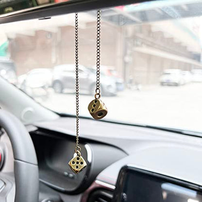 Creative Hanging Dice with Dots Car Metal Pendant Rear View Mirrors Charms Ornament (Brass) - color: Brass