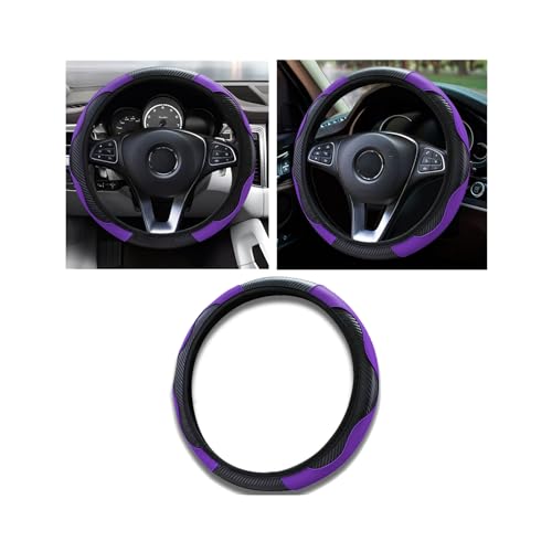 Car Steering Wheel Cover, 15 inch Carbon Fiber Microfiber PU Leather Elastic Steering Wheel Protector for Unisex, Anti-Slip Breathable Car Interior Accessories for Most Cars (Purple) - color: Purple