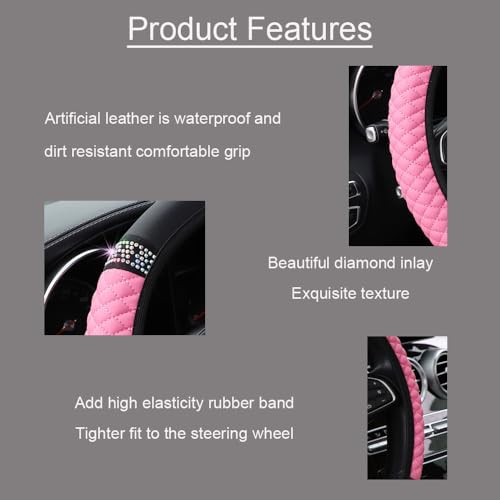 Microfiber Leather Steering Wheel Cover with Anti-Slip Lining Universal Car Accessory for Steering Wheel with a Diameter of 14.5-15 inch (Pink) - color: Pink