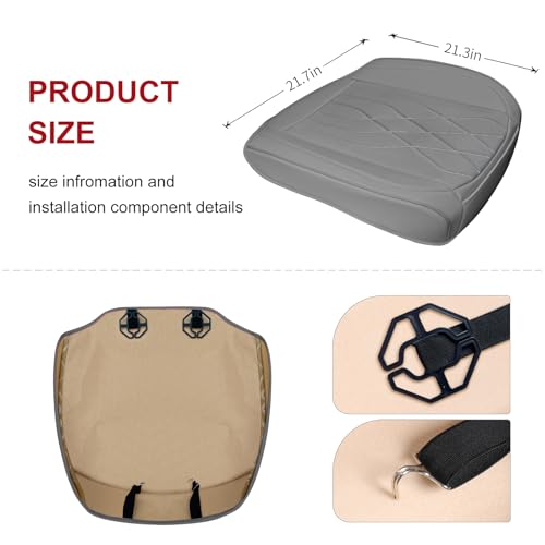 Luxury Faux Leather Car Seat Cover Front Bottom Seat Cushion Cover, Anti-Slip and Wrap Around The Bottom, Fits 95% of Vehicles (Gray)