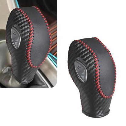 Car Gear Shift Cover, Genuine Leather Gear Knob Protector, Anti-Scratch Anti-Aging Shifter Cover, Compatible with Ford Focus Fiesta Fusion Escape (Red) - color: Red