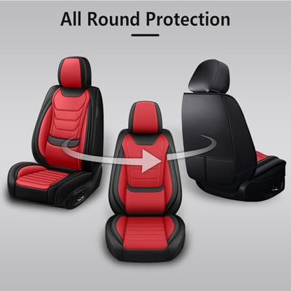 Nappa Leather Seat Covers Full Set for Honda Fit 2007-2020, 5 Seats Waterproof & Tear-Resistant Car Seat Cover Inside Zipper Design and Reserved Opening Holes(Standard Full Set/Black Red) - color: Black Red, size: Full Set Standard