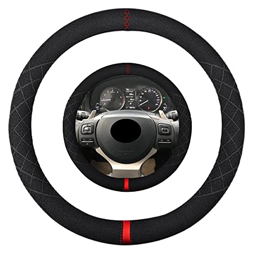 Suede Steering Wheel Cover,Compatible with Lexus IS300 IS350 RX350 NX300h IS250 Alcantara Leather Sport Non-Slip Wheel Cover Car Interior Accessories 15 inch For Man and Women - color: Fit Lexus O Shape Alcantara Red Mark in Black, size: 15 inch