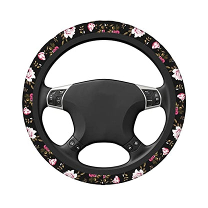 Peony Flower Steering Wheel Cover Women Men Elastic Stretch Soft Car Wheel Protector Universal Breathable No-Slip Car Accessories for Truck Van SUV Auto Fit 14-15 Inches