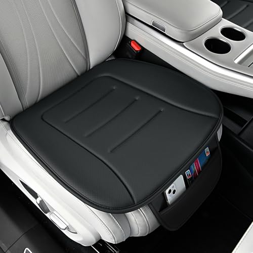 KAYI Car Seat Cushion, Comfort Memory Foam Car Cushions for Driving, Breathable Leather Surface with Anti Slip Rubber Bottom, Seat Cushion for Car and Office Chair (1 Pack, Black) - color: Black