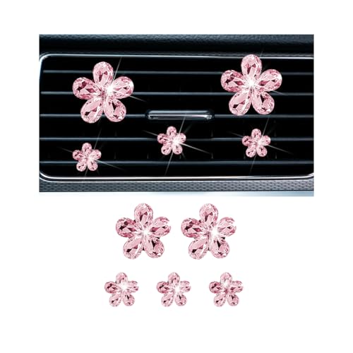 5PCS Bling Daisy Flower Car Air Vent Clips, Sparkling Crystal Rhinestone Vehicle Air Conditioning Outlet Clamp, Automotive Interior Decoration Clip, Universal for SUV RV Truck (Pink) - color: Pink