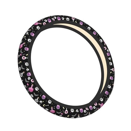 Gothic Bat Elastic Stretch Steering Wheel Cover 15 inch, Car Accessories Cover for Women Men, Breathable Anti-Slip - color: D03100154