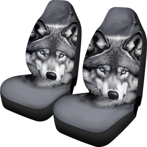 Pehede Car Seat Cover Grey Wolf Front for Cars, Easy to Install Cover Set, Accessories Auto Trucks Van SUV,2 Packs - color: Multi17