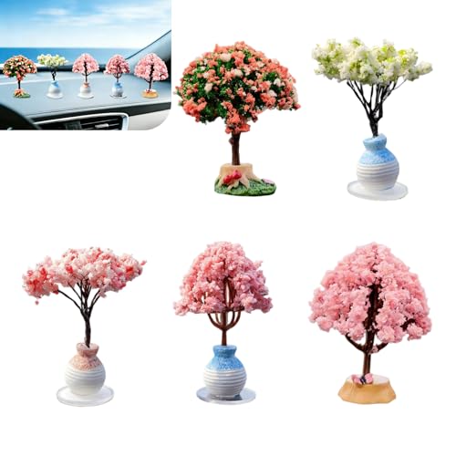 5 PCS Mini Wishing Tree Creative Car Dashboard Ornament, Cute Wishing Tree Car Dash Decorations with Traceless Adhesive, Funny Auto Accessories for Women Interior (Multicolored)