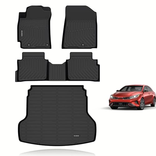 KELCSEECS® Floor Mats & Cargo Liner Custom for Kia Forte 2024 2023 2022 2021 2020 2019,All Weather Protection TPE Floor Liners Front& Rear Row Full Set Kia Forte Accessories Black - style: 15) For 2019-2024 Forte Full Set