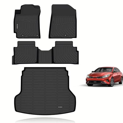 KELCSEECS® Floor Mats & Cargo Liner Custom for Kia Forte 2024 2023 2022 2021 2020 2019,All Weather Protection TPE Floor Liners Front& Rear Row Full Set Kia Forte Accessories Black - style: 15) For 2019-2024 Forte Full Set