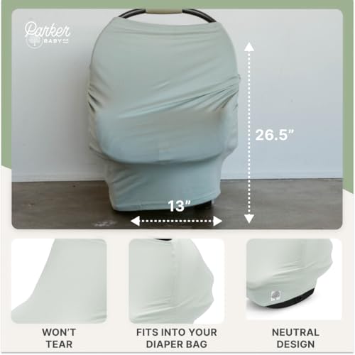 Parker Baby 4 in 1 Car Seat Cover for Girls and Boys - Stretchy Carseat Canopy, Nursing Cover, Grocery Cart Cover, High Chair Cover - Sage - color: Sage