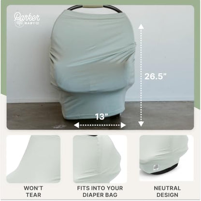 Parker Baby 4 in 1 Car Seat Cover for Girls and Boys - Stretchy Carseat Canopy, Nursing Cover, Grocery Cart Cover, High Chair Cover - Sage - color: Sage