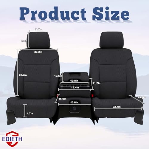 Seat Covers for Chevy Silverado & GMC Sierra 1500 2014 2015 2016 2017 2018 Front Foam Padded Heavy-Duty Automotive Seat Cover Set - Black - size: 14-18 Front
