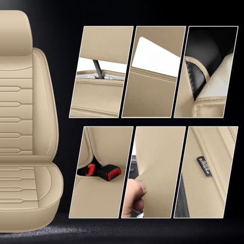 2 Front Seat Cover Custom Fit for Cadillac XT5 2017 2018 2019 2020 2021 2022 2023 2024 2025 2026 Faux Leather Car Seat Covers Compatible Airbag XT5 Seat Protector Vehicle Cushion Covers Beige