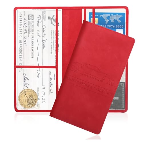 Car Registration and Insurance Holder,PU Leather Car Glove Box Organizer Car Document Holder for ID,Driver's License,Universal Car Organizer Car Accessories for Women/Men (Red)
