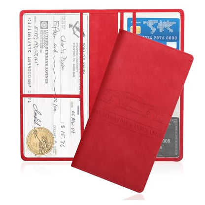 Car Registration and Insurance Holder,PU Leather Car Glove Box Organizer Car Document Holder for ID,Driver's License,Universal Car Organizer Car Accessories for Women/Men (Red)