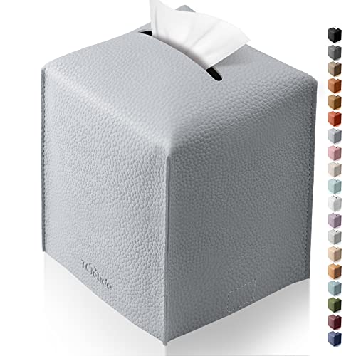 Tissue Box Cover, Tclouda, Modern PU Leather Square Tissue Box Holder for Creative Decorative, Ideal for Bathrooms/Office/Car/Nightstand/Outdoor Tent/Dining Table, 5"X5"X5", Single Gray - color: Single Grey