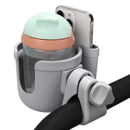 Accmor Stroller Cup Holder with Phone Holder, Bike Cup Holder, Universal Cup Holder for Uppababy Nuna Doona Strollers, 2-in-1 Cup Holder for Walker, Wheelchair, Scooter - color: All Grey