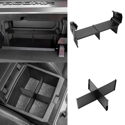 Autorder 2PCS Center Console Organizer for Toyota Tacoma 2024-2026/4Runner 2025-2026 Accessories Multi-Grid Glove Box Organizer for Tacoma/4Runner Armrest Storage Divider Insert Tray