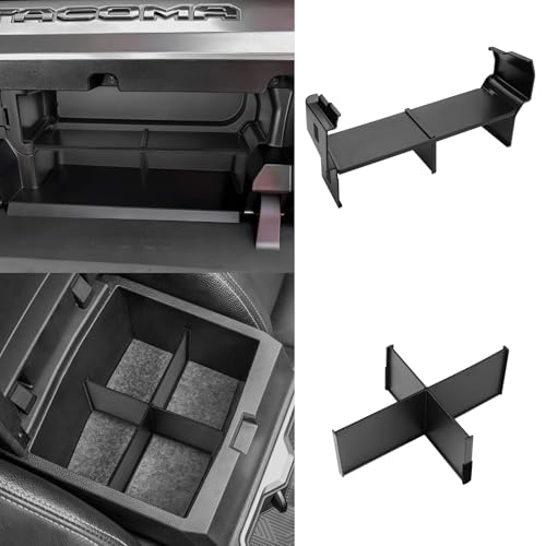 Autorder 2PCS Center Console Organizer for Toyota Tacoma 2024-2026/4Runner 2025-2026 Accessories Multi-Grid Glove Box Organizer for Tacoma/4Runner Armrest Storage Divider Insert Tray