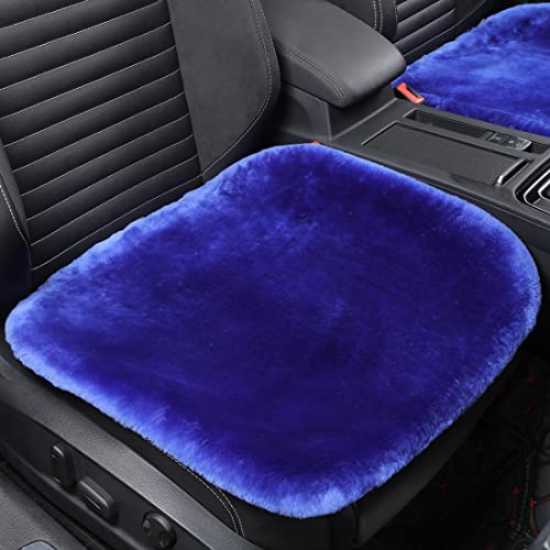OGLAND Fluffy Fur Sheepskin Car Seat Covers for Universal Soft Cozy Fuzzy Auto Wool Seat Cushions Accessories, for 1 Front Seat (3 Pack Front, Blue) - color: Blue