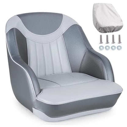 NORTHCAPTAIN Pontoon Boat Seat Captain Bucket Seat with Boat Seat Cover - color: D-Light Grey/Charcoal