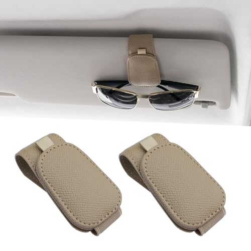 Yuoyar 2 Packs Magnetic Sunglass Holder for Car Visor (Beige) | Magnetic Interior Car Accessories - color: Beige, size: 2pcs