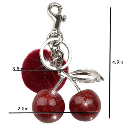 Cherry Keychain For Women Resin Silver Cherry Charm For Purse Bag Cute Handbag Accessories Key Chain Car Keychain