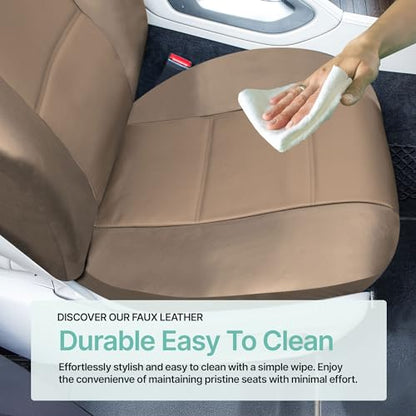 FH Group Front Set Faux Leather Car Seat Covers for Low Back Seat with Removable Headrest, Universal Fit, Easy to Clean Seat Covers for SUV, Sedan Van Tan - color: Tan, style: Front Set