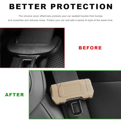 2 PCS Car Seat Belt Buckle Covers, Anti-Scratch Silicone Auto Seatbelt Clips Protector, Universal Seat Belt Buckle Protective Sleeve for SUVs Vans Trucks, Car Accessories (Beige) - color: Beige
