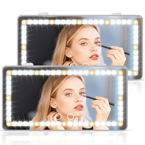 SINGARO 2PCS Car Sun Visor Vanity Mirror - Rechargeable Makeup Mirror with 60 LEDs, 3 Light Modes & Dimmable Touch Control for Cars, Trucks, SUVs, Car Interior Accessories for Women (Grey) - color: Grey, size: 2PCS