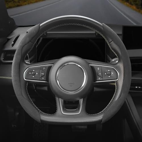 Suede Thin Car Steering Wheel Cover, 2 Piece, Suitable for Round and D Shaped Steering Wheels, Black - color: Black, size: 2pcs: Fits Round/D-Shaped Steering Wheels