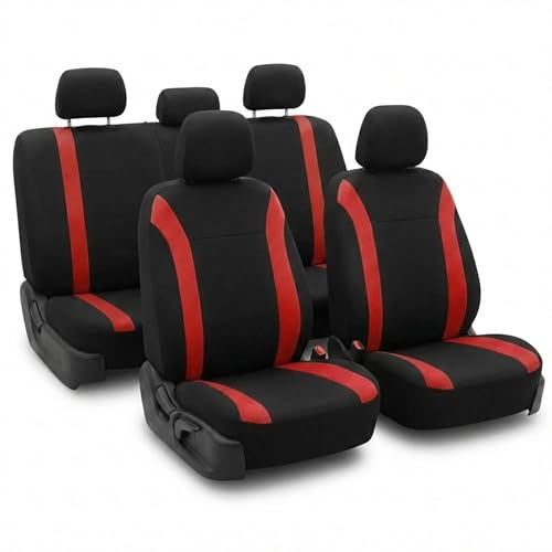 FH Group Automotive Car Seat Covers Cosmopolitan Flat Cloth Full Set Red Seat Covers, (Airbag Compatible & Split Bench) with Gift Universal Fit Interior Accessories for Cars Trucks and SUVs - color: RED, size: FULLSET