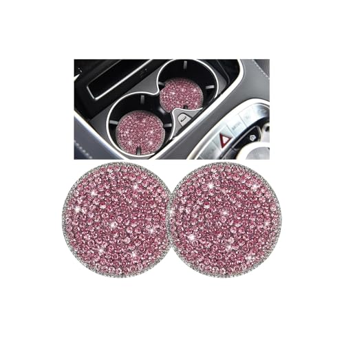 Bling Car Cup Holder Coaster, 2PCS 2.75 Inch Crystal Rhinestone Anti Slip Vehicle Drink Cup Mat for Women Girls, Auto Interior Embedded in Ornaments. Universal for SUV RV Truck (Pink) - color: Pink