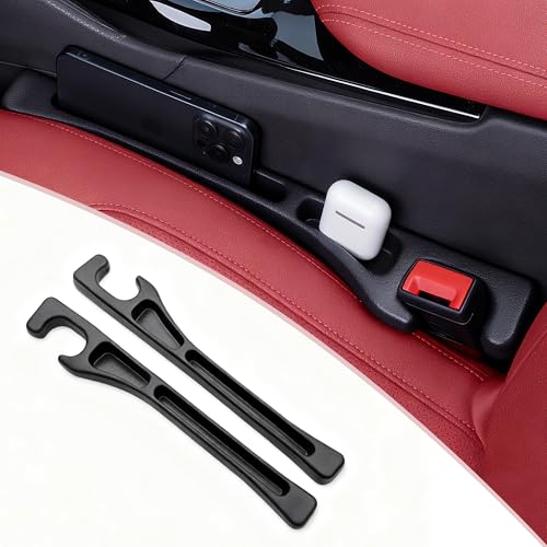 Car Seat Gap Filler, Seat Side Gap Filler Organizer with Phone Holder, Universal Fit in Between Car Seat Catcher, Perfect for Car, SUV, Truck (Slotted, Black)