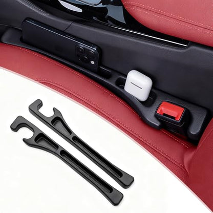 Car Seat Gap Filler, Seat Side Gap Filler Organizer with Phone Holder, Universal Fit in Between Car Seat Catcher, Perfect for Car, SUV, Truck (Slotted, Black)