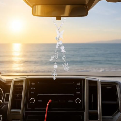 Angel Cross Rear View Mirror Charm - Crystal Angel Wing Pendant Hanging Chain, Religious Cross Car Suncatcher Ornament, Spiritual Car Interior Decor Gift for Women - style: Angel Cross