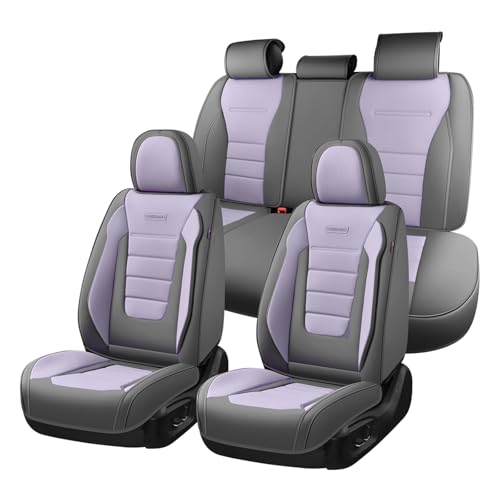 Coverado Car Seat Covers Full Set, Nappa Leather Seat Covers for Cars, Car Seat Protector Car Seat Cushion, Front and Back Seat Protectors Cushions Universal Fit for Most Cars Vehicles(Gray&Purple) - color: Gray&Purple, size: FullSet