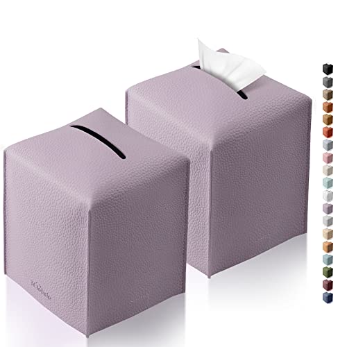 Tissue Box Cover for PU Leather, Modern Simple Solid Color Holder Square Tissue Bag, Ideal for Bathrooms,Office,Car,Nightstand,Outdoor Tent,Dining Table,5"X5"X5", Double Purple - color: Double Purple