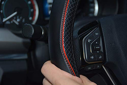 Microfiber Leather Car Steering Wheel Cover, Soft Padding, Durable, No Smell, Universal 15 Inch Steering Cover, Anti-Slip Embossing Pattern A, Black with Red Line - color: Red Line