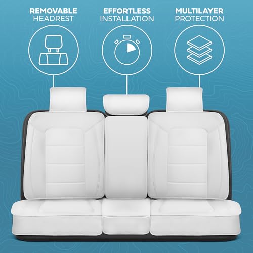 Classic Edition Bench Seat Cover, Premium Faux Leather Back Seat Covers for Cars Trucks Vans SUV, Rear Car Seat Covers Back Seats Only, Automotive Interior Cover - White - color: White Rear Seat