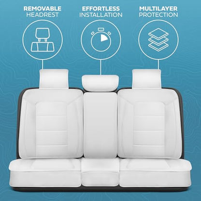 Classic Edition Bench Seat Cover, Premium Faux Leather Back Seat Covers for Cars Trucks Vans SUV, Rear Car Seat Covers Back Seats Only, Automotive Interior Cover - White - color: White Rear Seat