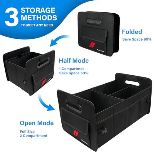 Car Trunk Organizer for Dodge Charger Durango Challenger Collapsible 2 Compartment Automotive Storage Box with Handle Non Slip Bottom Sturdy Side Walls for Dodge Accessories (Red)