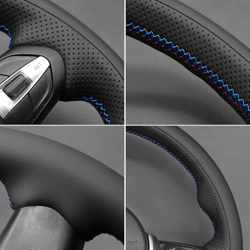 MEWANT Hand-Stitched Steering Wheel Cover for BMW (M Sport) F22 F23 F30 F34 F32 F33 F36 F10 F07 F12 F13 F06 F39 F25 F26 F15 F16, DIY Custom Fit Steering Wheel Wrap for BMW - color: 26:3D style:Microfiber leather